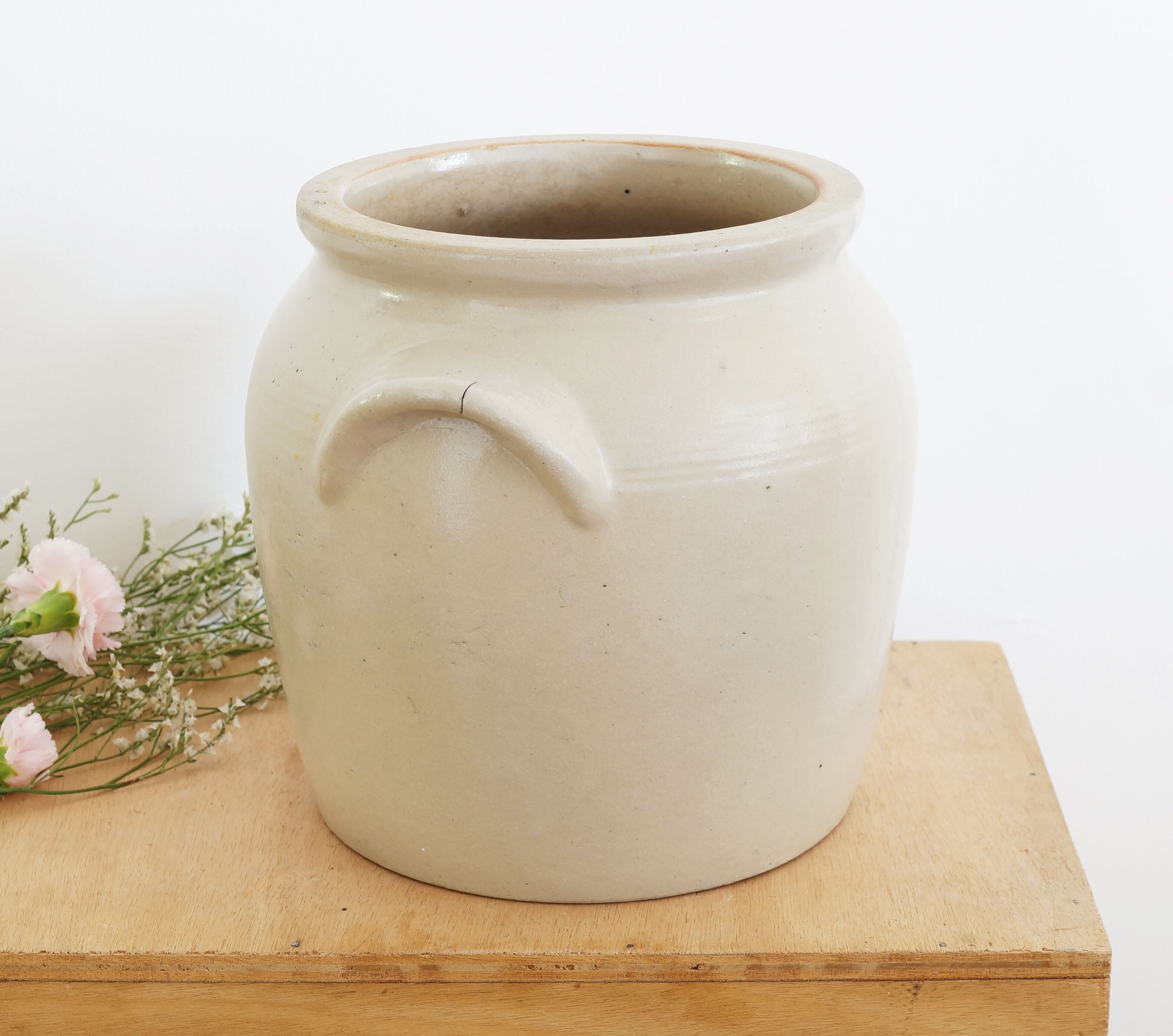 Large old stoneware confit pot