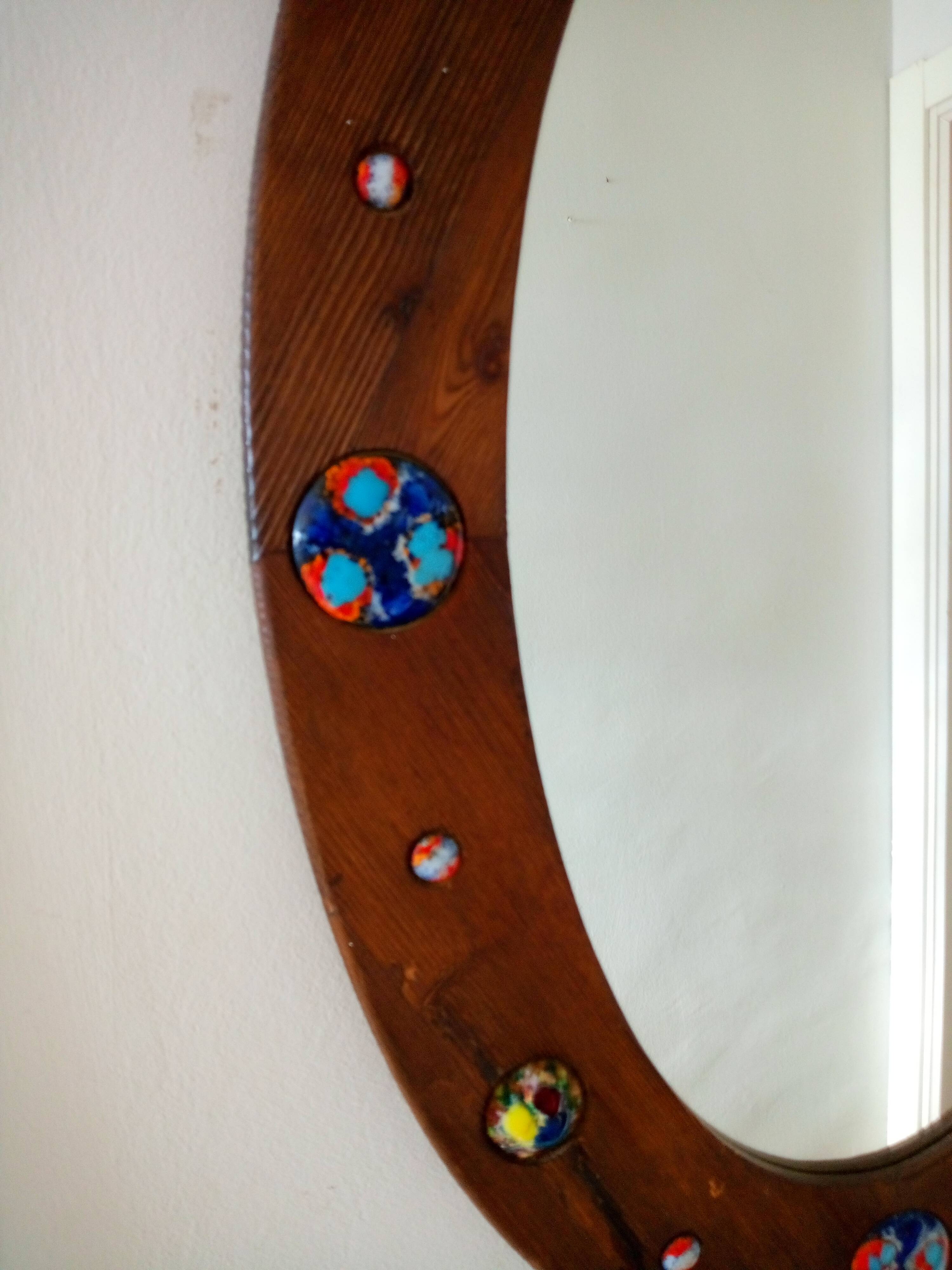 Capo Esmaltes vintage mirror 1960 wood and enamel