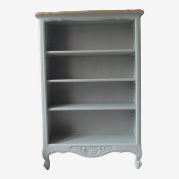 Bibliothèque vintage vert de gris , 3 étagères réglables, plateau bois