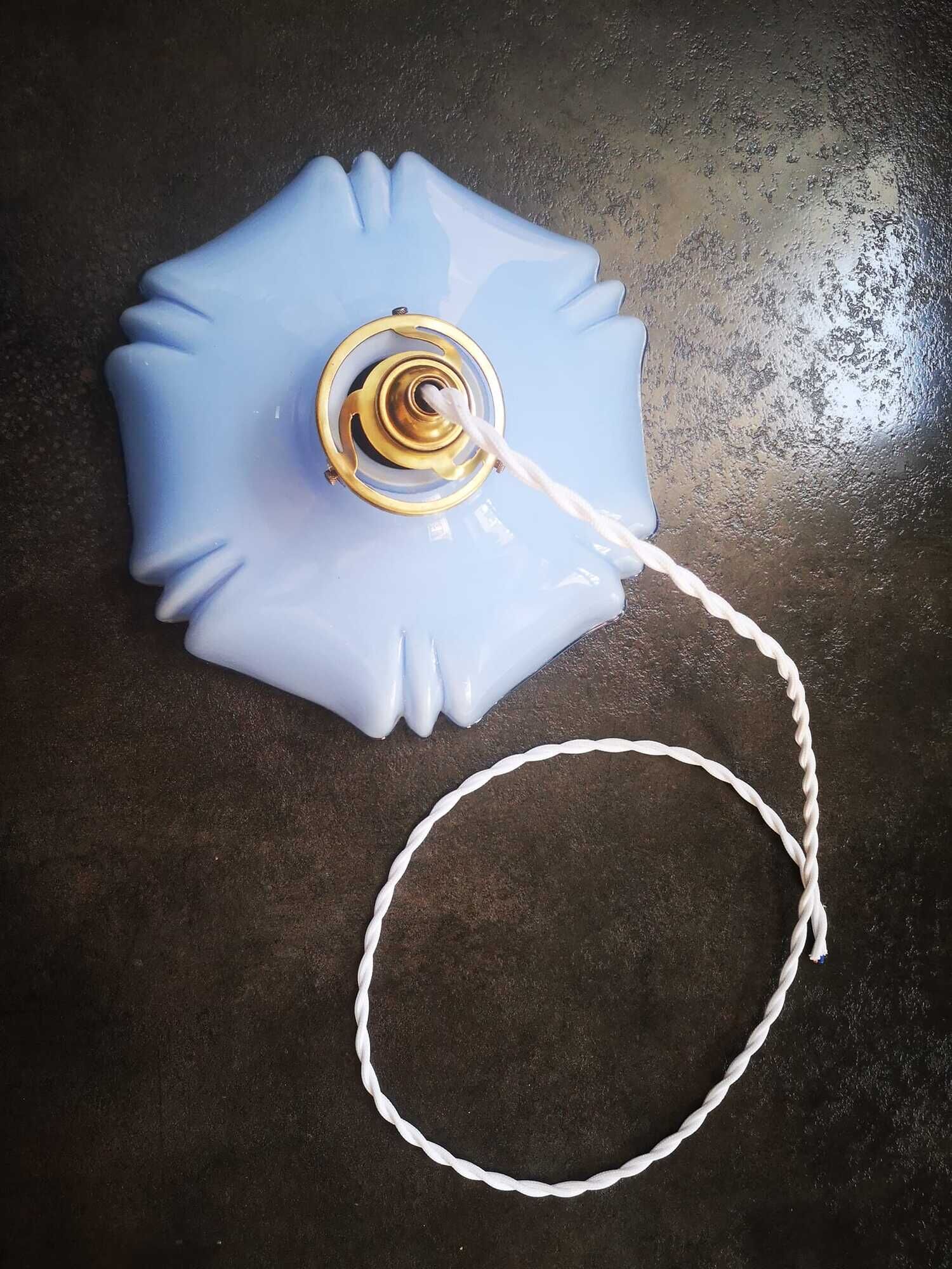 Hanging lamp ballad opaline blue art deco 1930 unusual shape ø 23.5