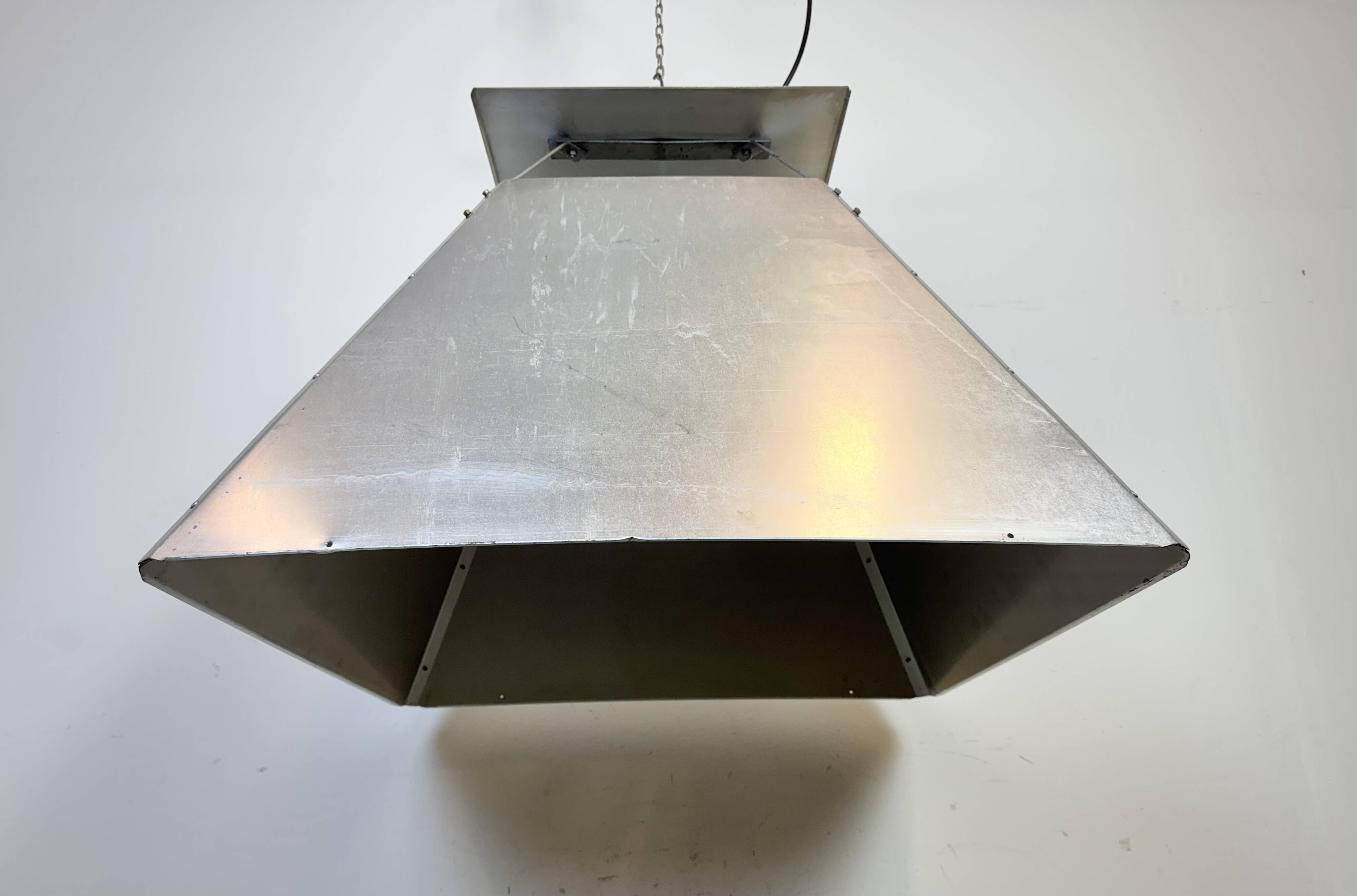 Large Silver Industrial Factory Pebdant Lamp, 1970s