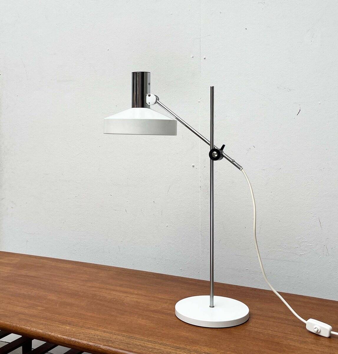 Mid-Century Modern German Minimalist White and Chrome Table Lamp from Kaiser Leuchten, 1960s
