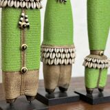Set of 3 Namji Dolls, African Art in Wood, Beads, Cowries