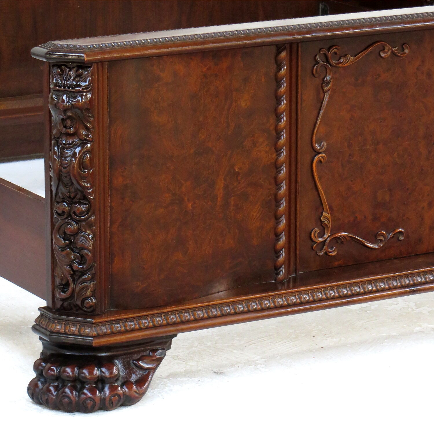 Hand carved Burr Walnut Bedroom Set with big Lion claw / paw feet, 19th century