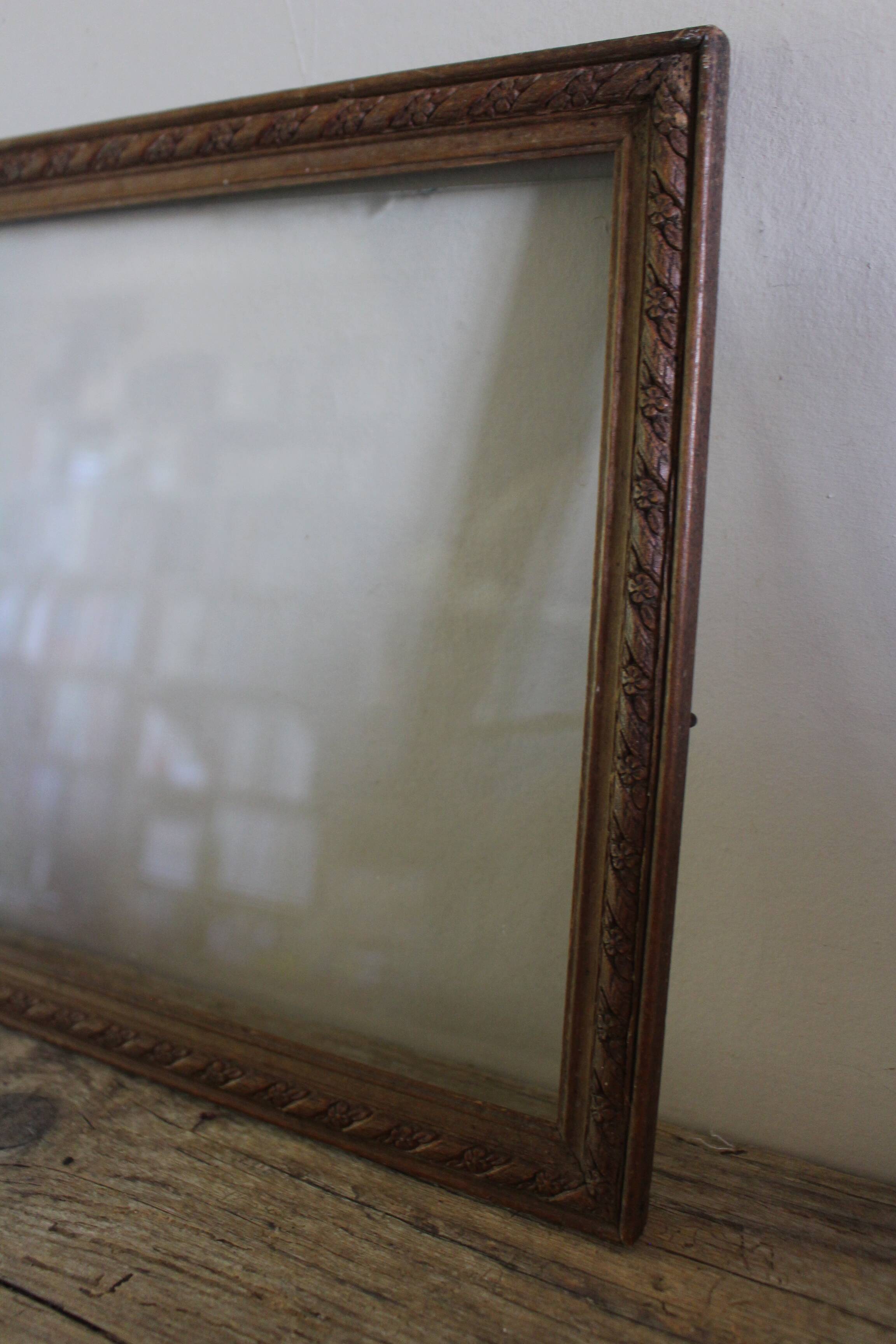 Wood frame old window small flowers framing