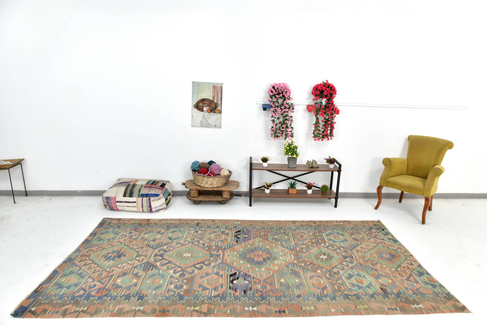 5x11 Green & Blue Tribal Turkish Vintage Kilim Rug 170x333Cm SK 35197