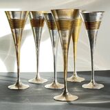 6 Vintage Silver-Plated Brass Champagne Flutes