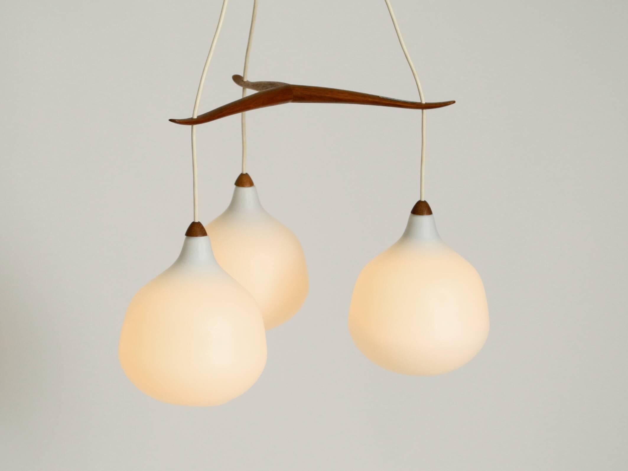Pendant lamp with opal glass shades teak frame by Uno & Östen Kristiansson