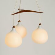 Pendant lamp with opal glass shades teak frame by Uno & Östen Kristiansson