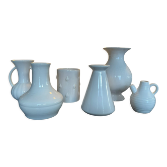 Série de 6 vases vintage en céramique blanc années 60-70