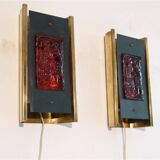 Paire d'appliques scandinave en laiton et verre de Erik Hoglund