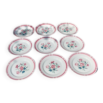 lot de neuf assiettes anciennes plates années 40/50 au décor de roses