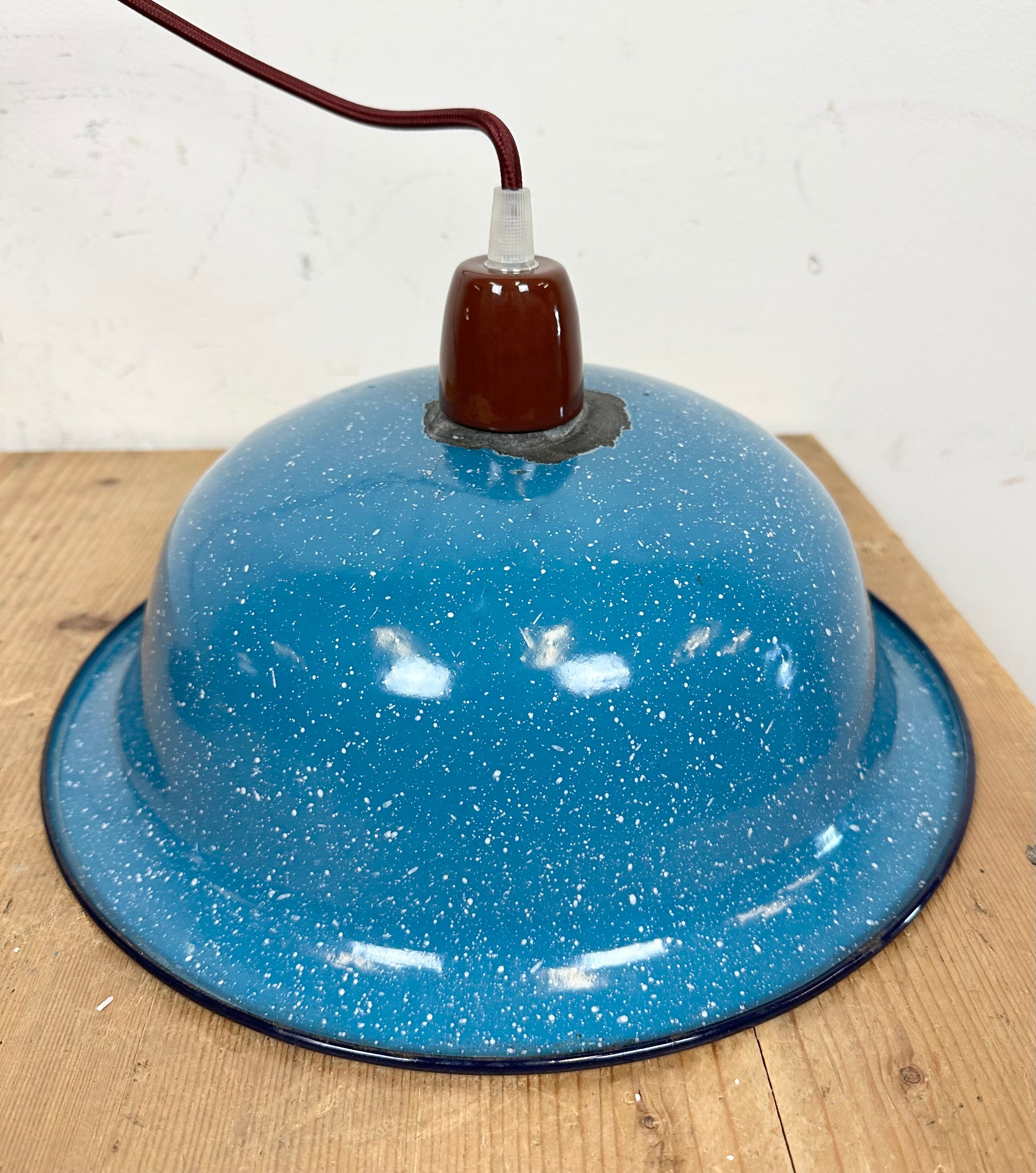Industrial Factory Blue Enamel Ceiling Lamp, 1960s