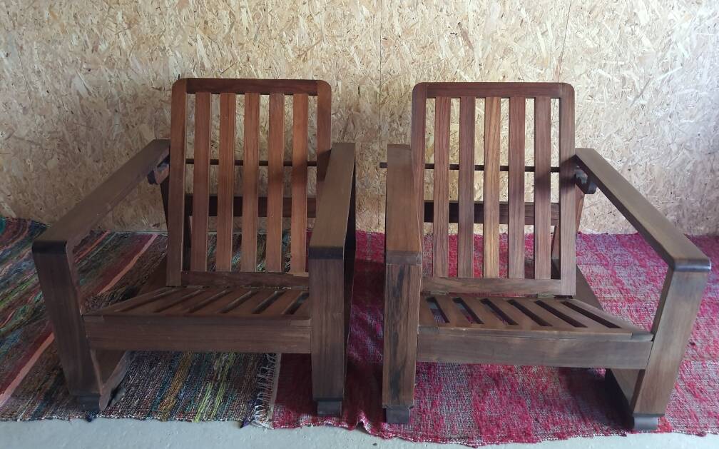 Pair of modernist Rio rosewood rack-and-pinion armchairs