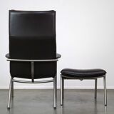 Dark brown leather design armchair + footstool De Sede DS 270