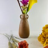 Vase soliflore sandstone ancient form amphora brown and gold signed Denbac