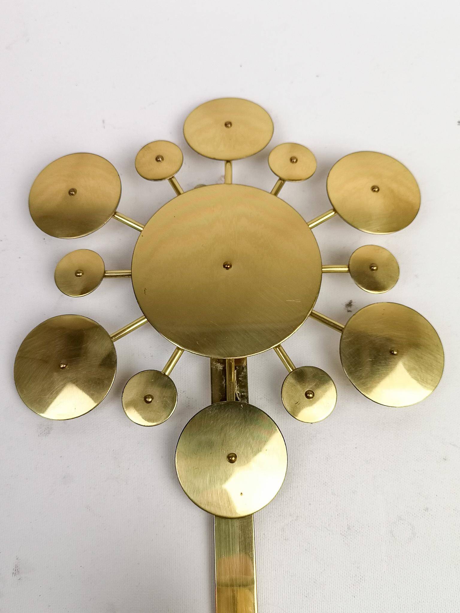 Set of 3 Wall Candle Holders in Brass "Sunburst" Holmström, Arvika, Sweden, 1960s