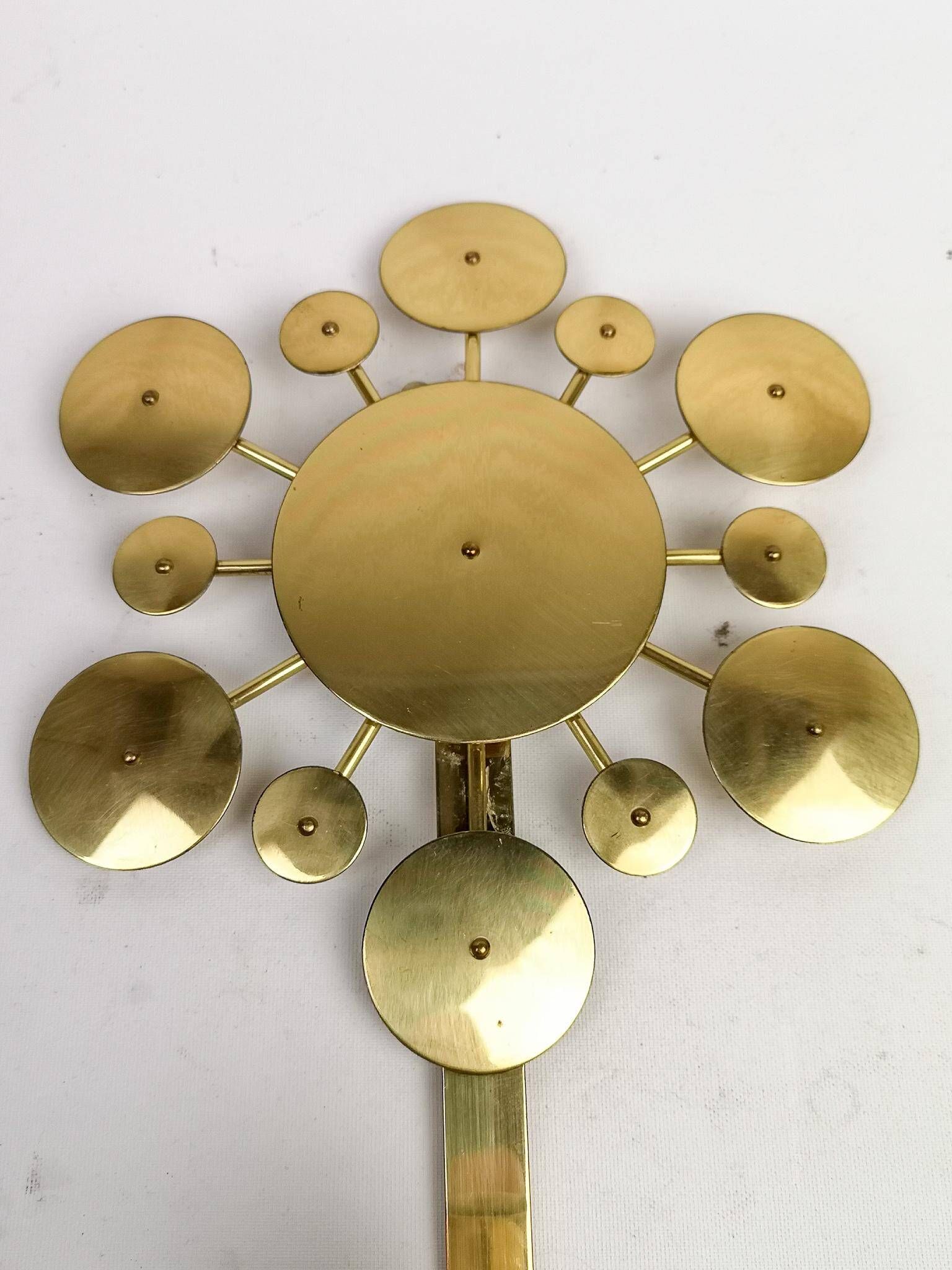 Set of 3 Wall Candle Holders in Brass "Sunburst" Holmström, Arvika, Sweden, 1960s