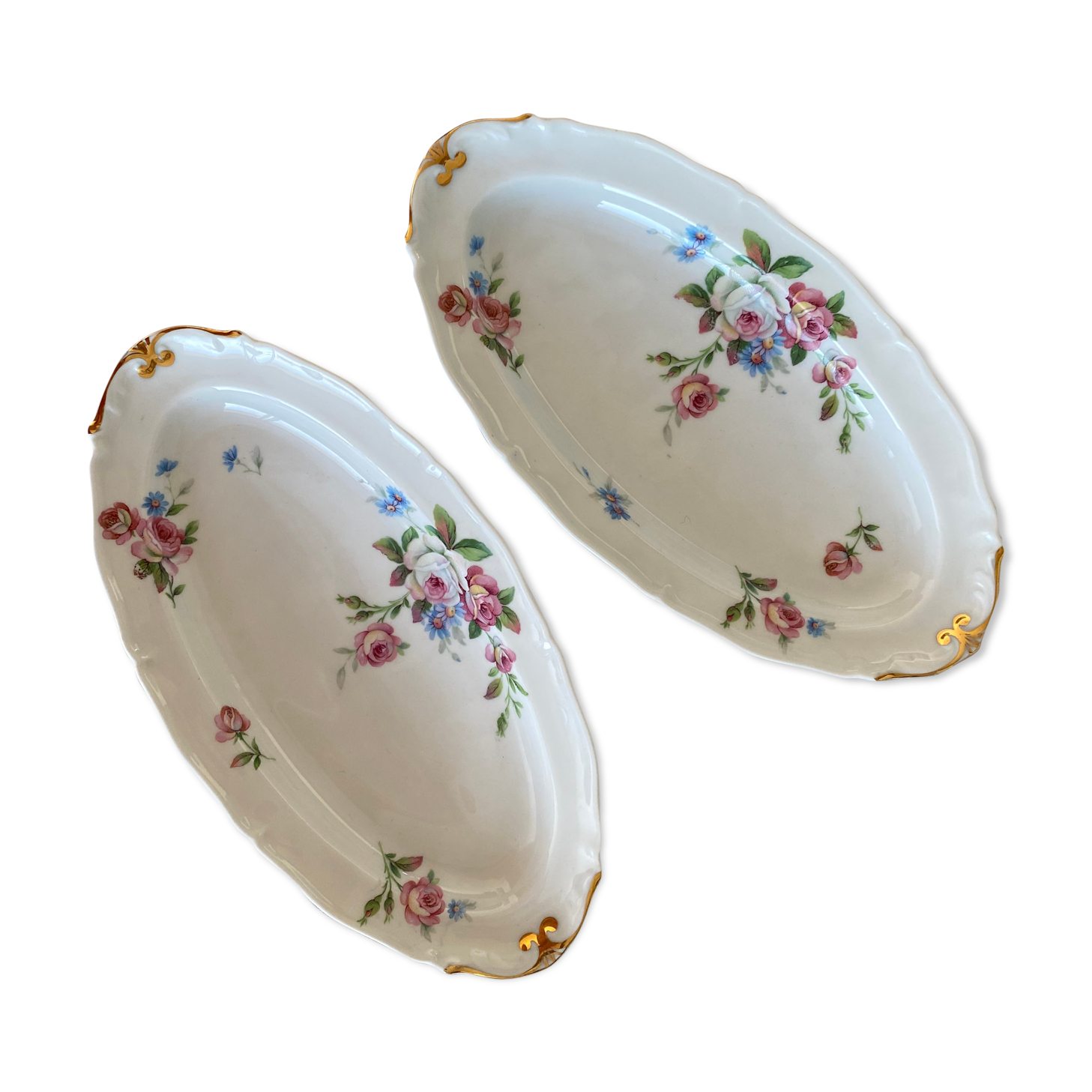 Lot de 2 raviers fleuris en porcelaine de Limoges