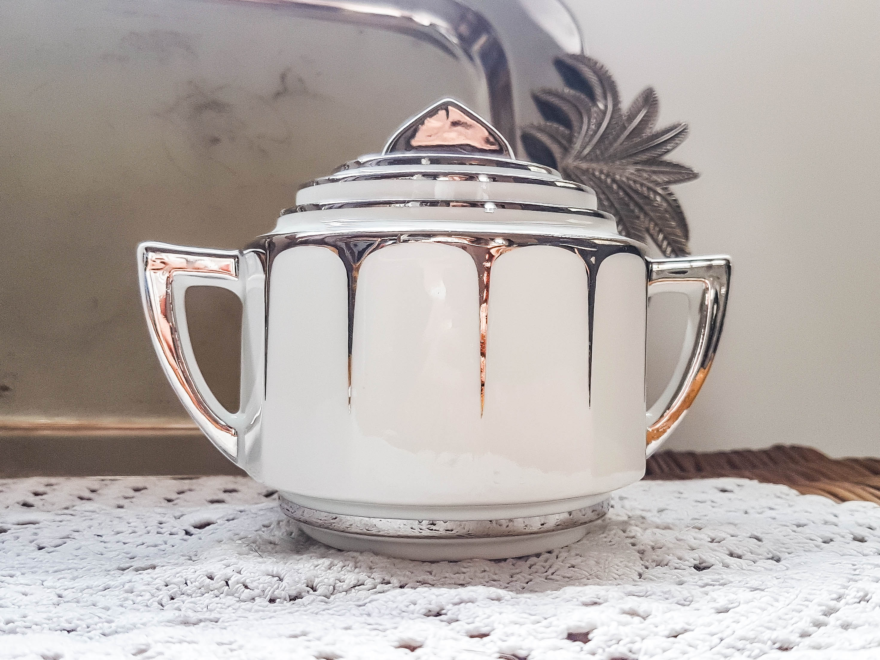 LIMOGES White and Silver Art Deco Style Coffee Service