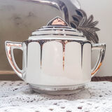 Service à café Limoges style art déco blanc et argent