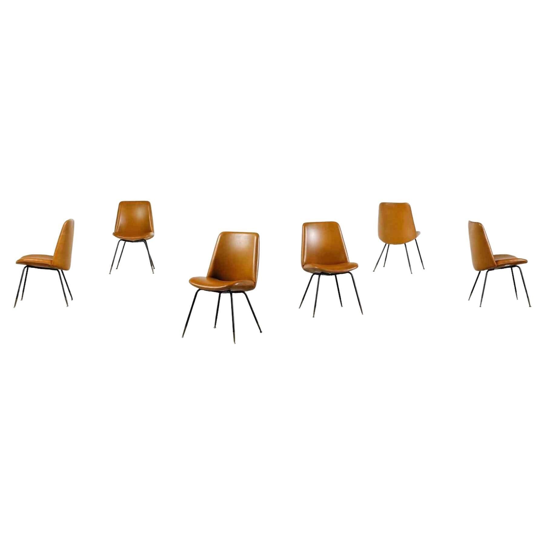 Set of six "Tonneau" chairs by Pierre Guariche, manufactured by Steiner in the 1950s.