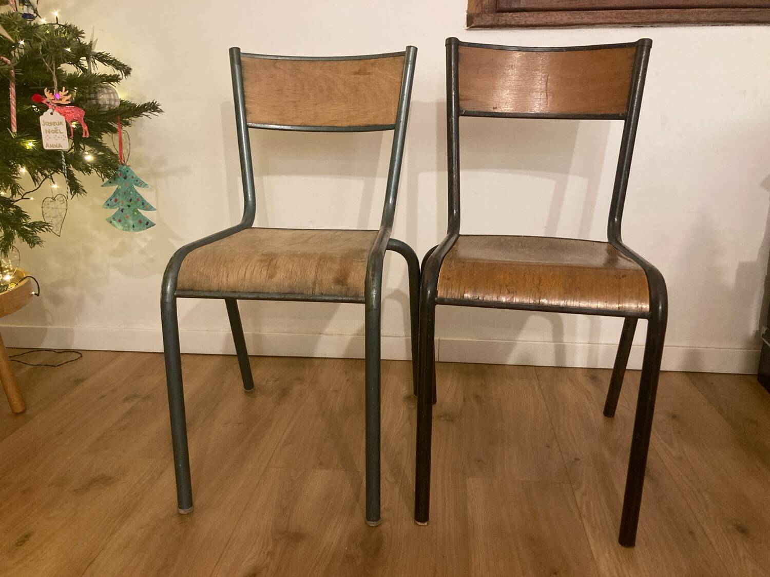 2 vintage school chairs