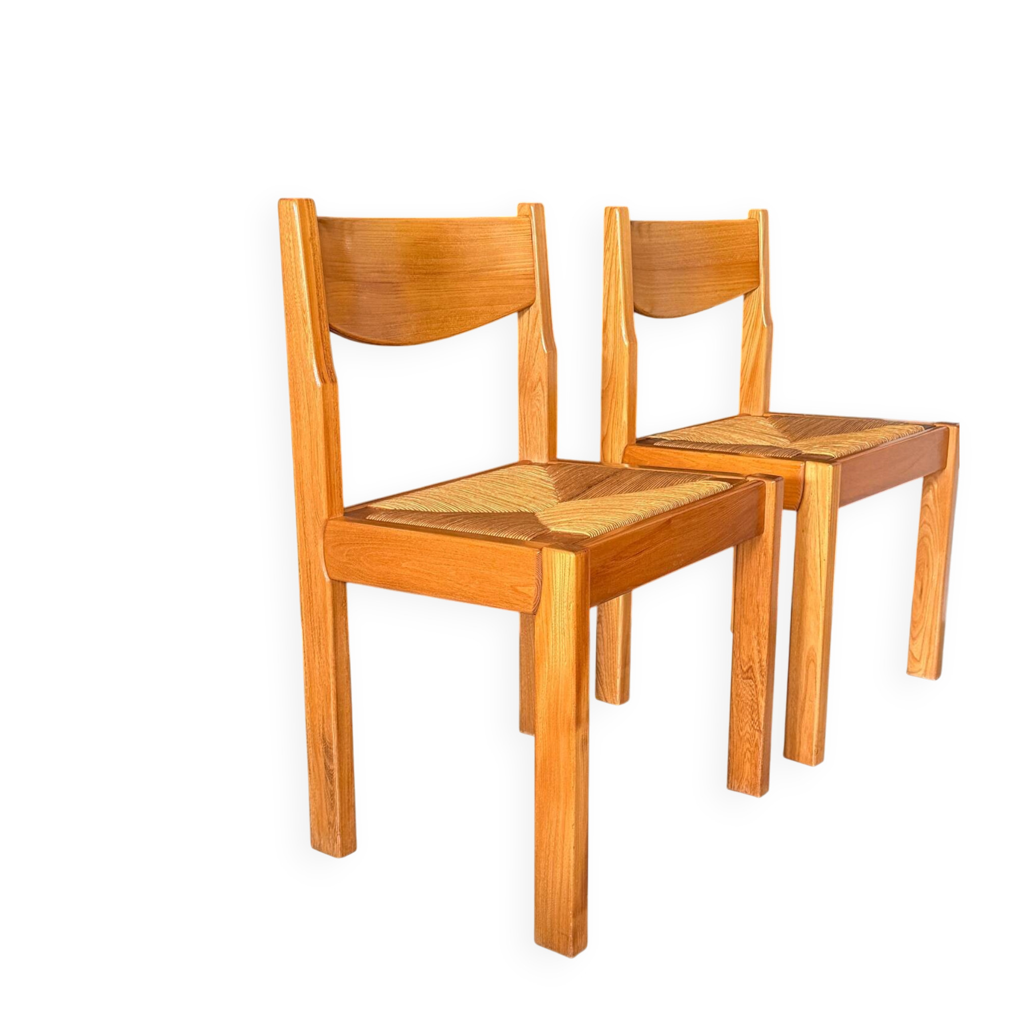 Pair of solid elm chairs with straw – Maison Regain, here