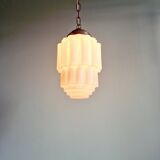 Art Deco pendant light, Skyscraper, white opaline, 1920s-30s