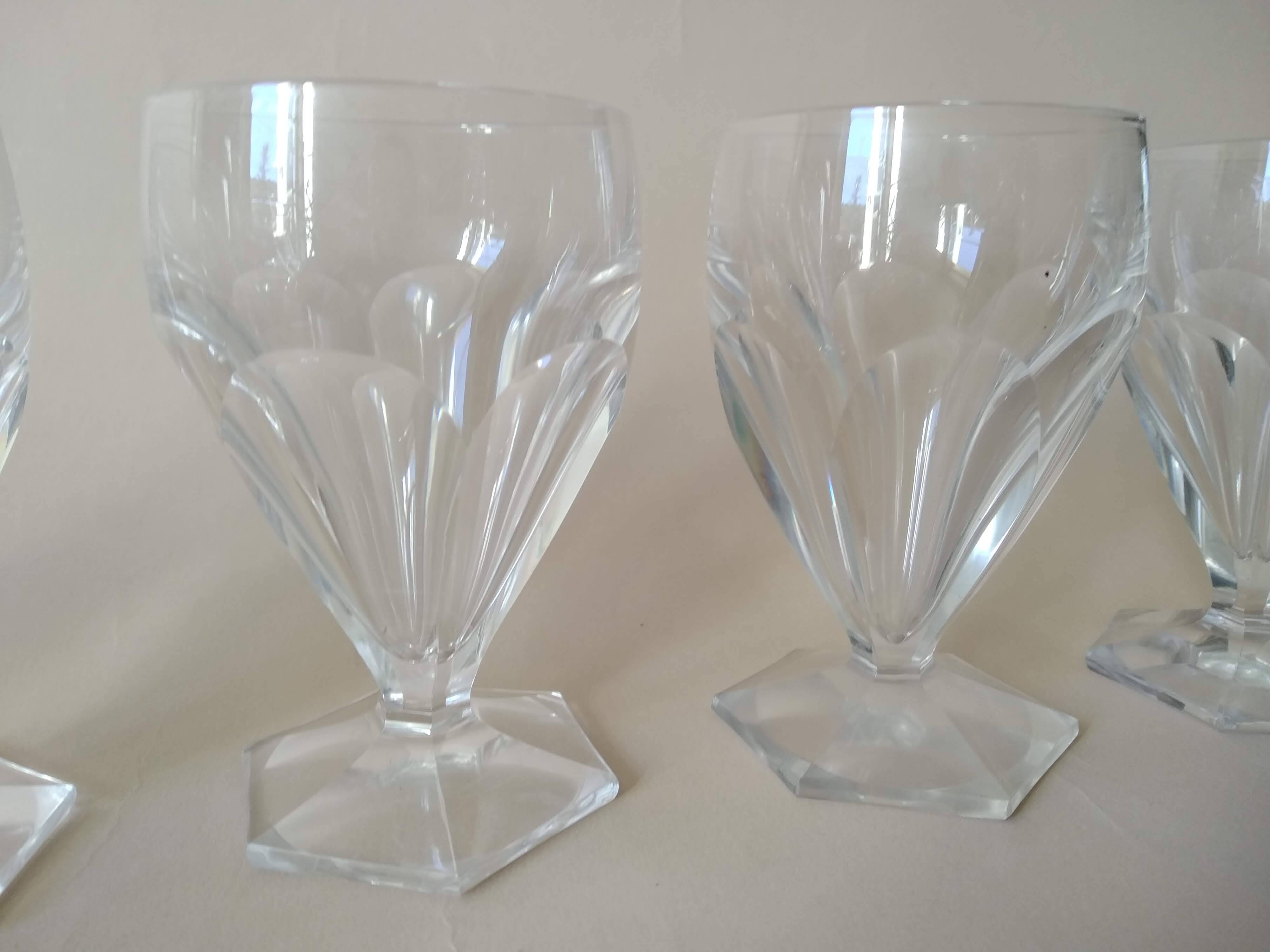 6 SAINT LOUIS flat-ribbed white wine glasses, Poincaré model