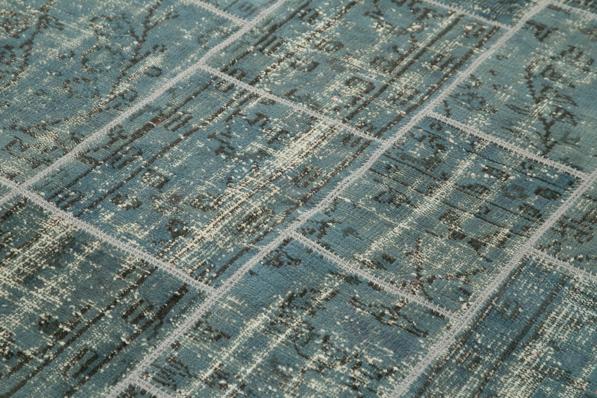 Handmade anatolian vintage 171 cm x 240 cm blue patchwork carpet