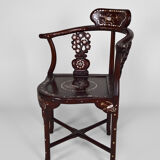 4 Asian armchairs in carved wood and mother-of-pearl inlaid, early twentieth century