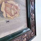 Antique original flower oil painting, yellow roses still life art