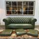 1970s Green Leather 3 Seater Chesterfield Sofa