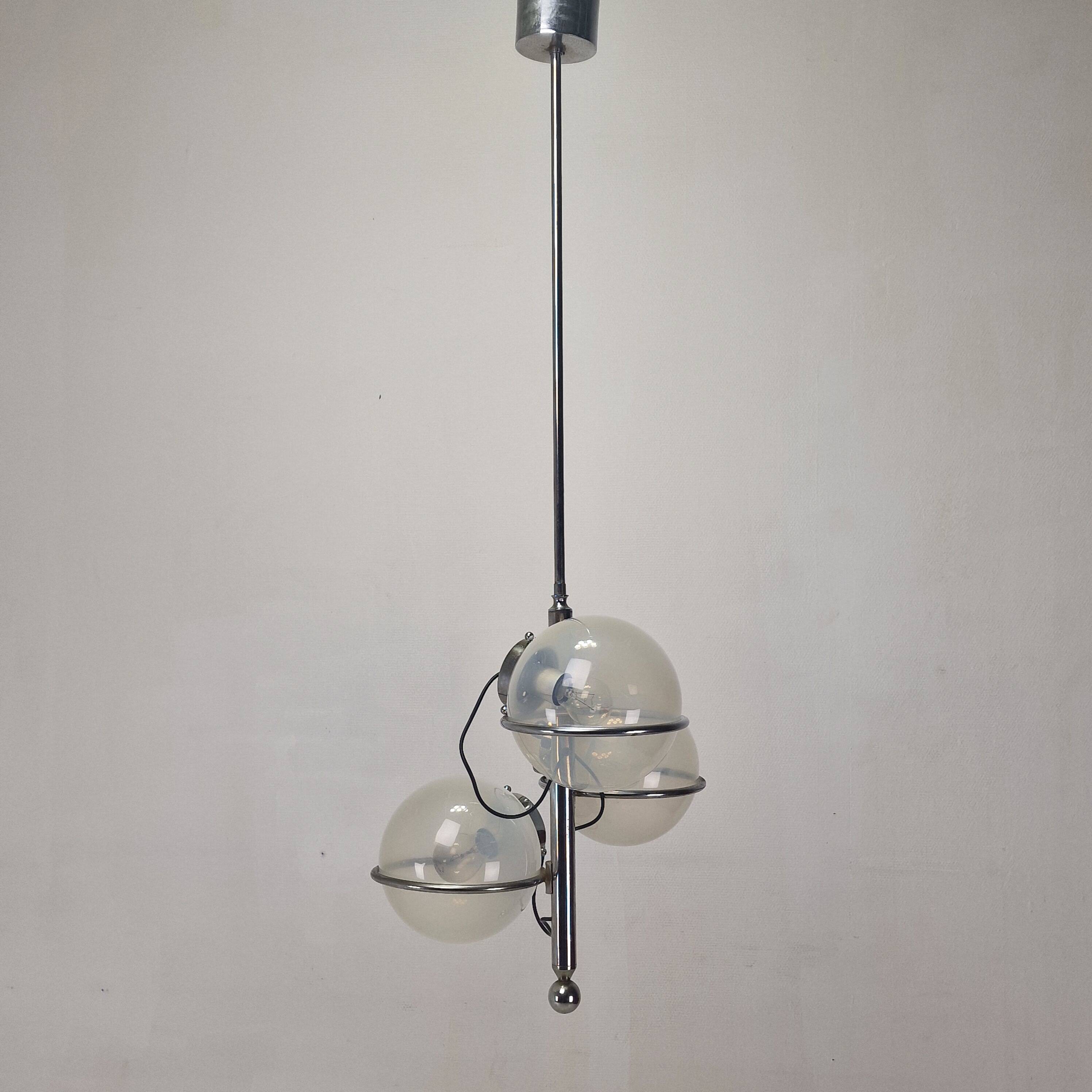 Italian Chrome Lamp with Three Opaline Glass Globes – 1970s