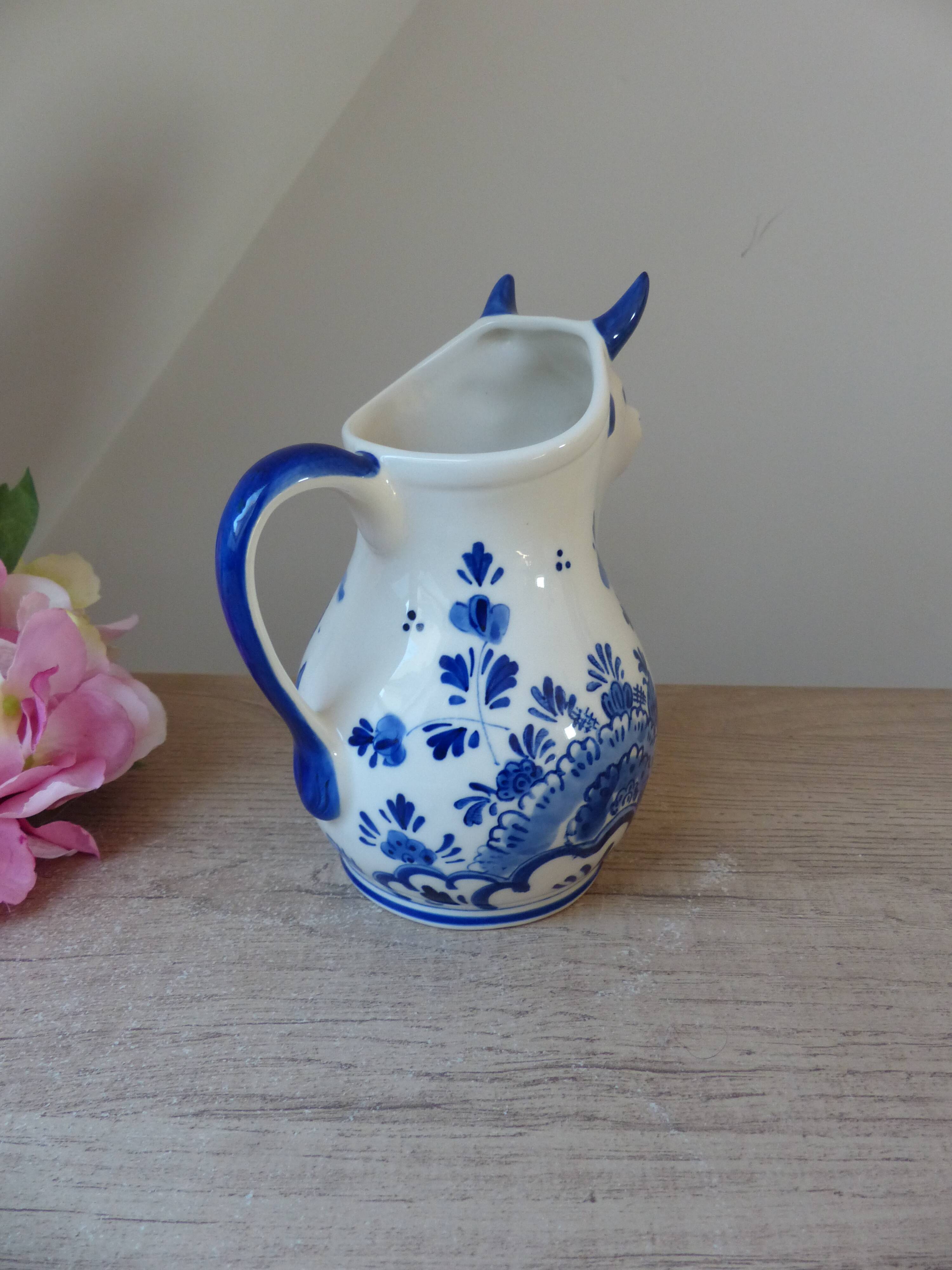 Old milk jug small cow pitcher in delf blue holland ceramic hand painted