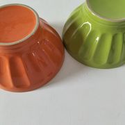 2 large vintage farm bowls in lime green and orange