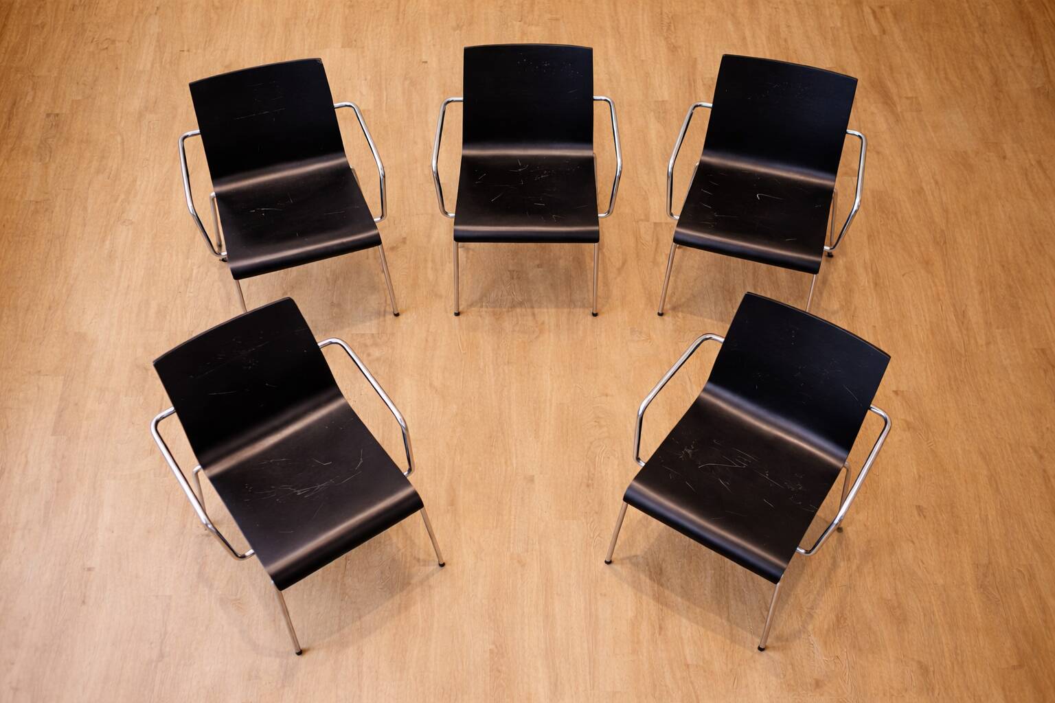 eta Furniture (Denmark) — Steel Tube & Wood Chairs (Set of 5) — Scandinavia