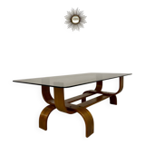 Vintage Fubo coffee table, 1970s design, made of bent wood and smoked glass