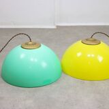 Mid-century italian brass and plexiglass pendant lamp, set of 2