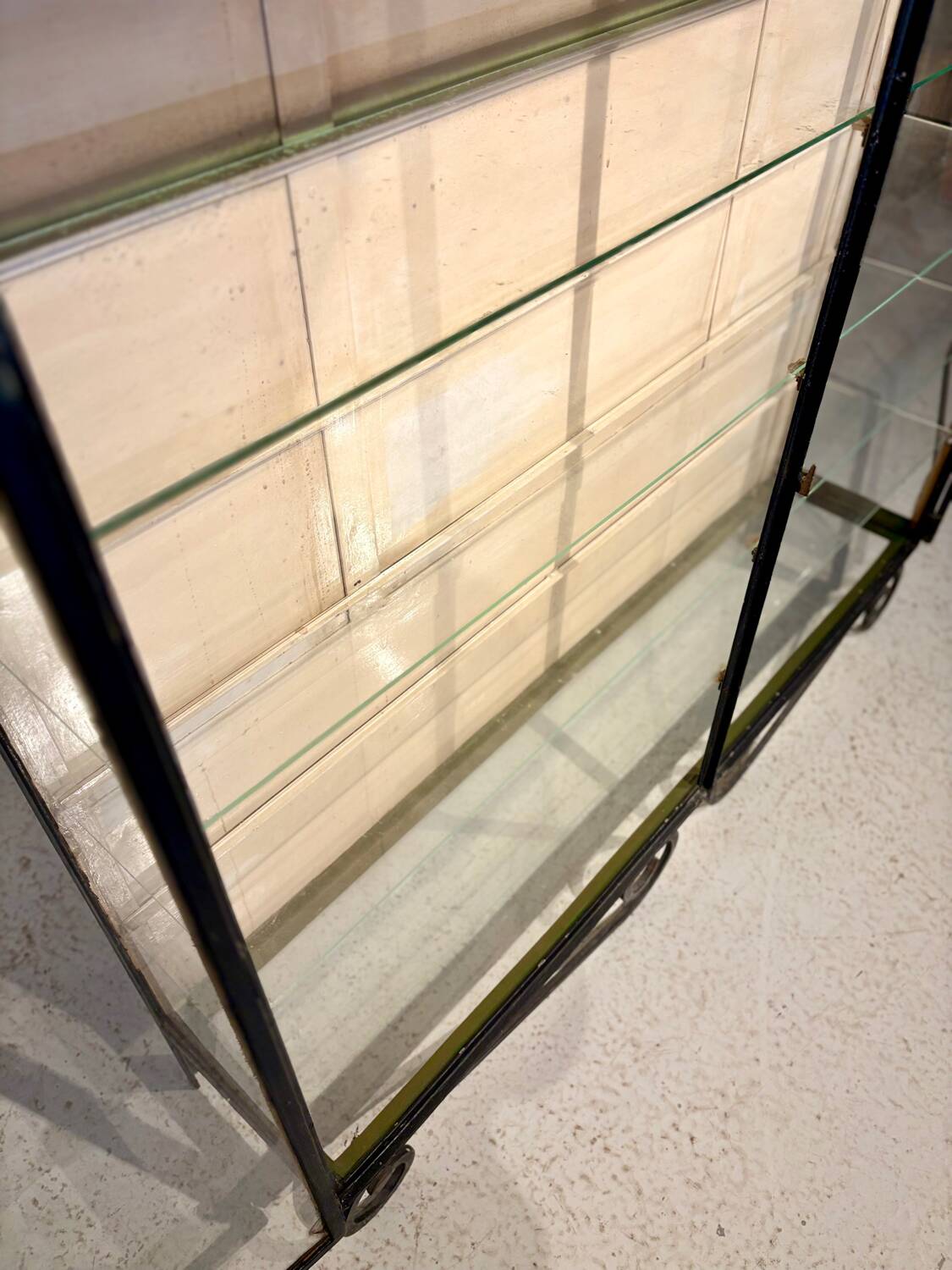Double vintage metal and glass display cabinet from the 50s/60s – industrial style