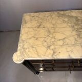 Commode 3 tiroirs de style Louis XVI, marbre et bronzes dorés