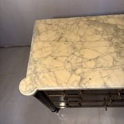 Commode with 3 drawers in Louis XVI style, marble and gilded bronze.