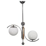 Czechoslovak Art Deco chrome chandelier with opaline glass, 1930s