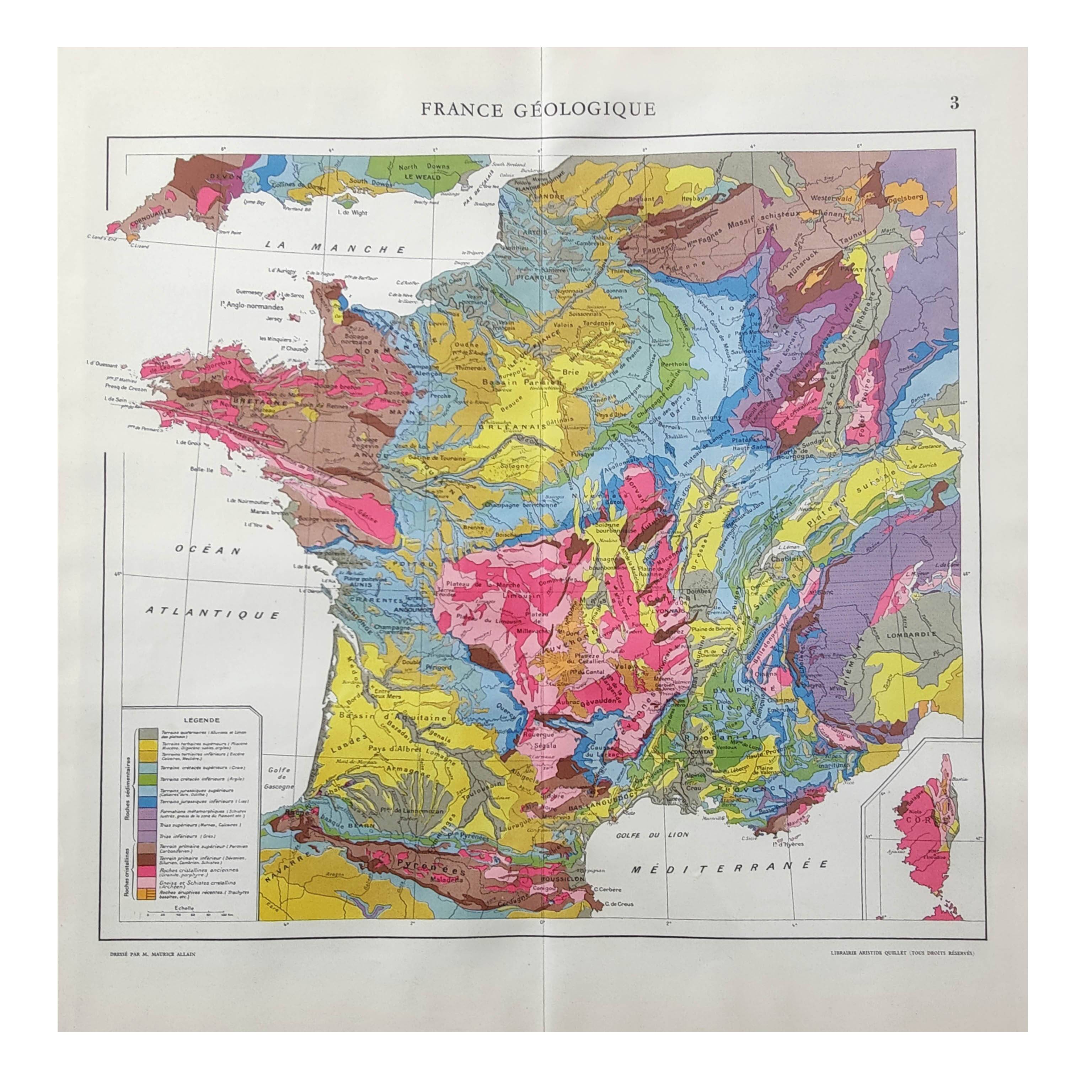 Old map of France from 1950 43x43cm