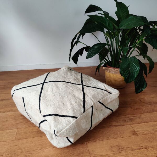 Pouf Berbère kilim blanc