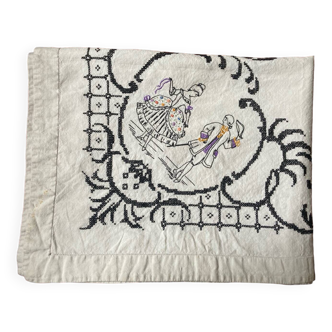 Old embroidered linen tablecloth 150x190