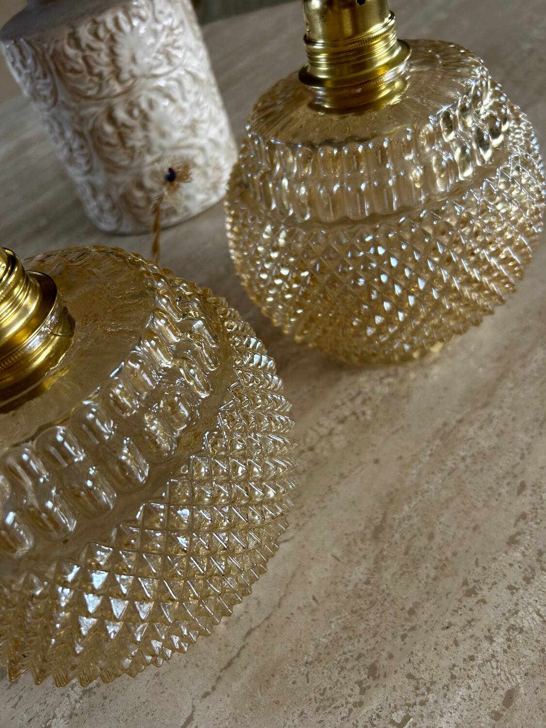 Pair of modern vintage globe pendant lights