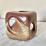 Bertoncello ,,screziato tabacco" glaze, cube vase italian vintage mid century from the 1970's by rob