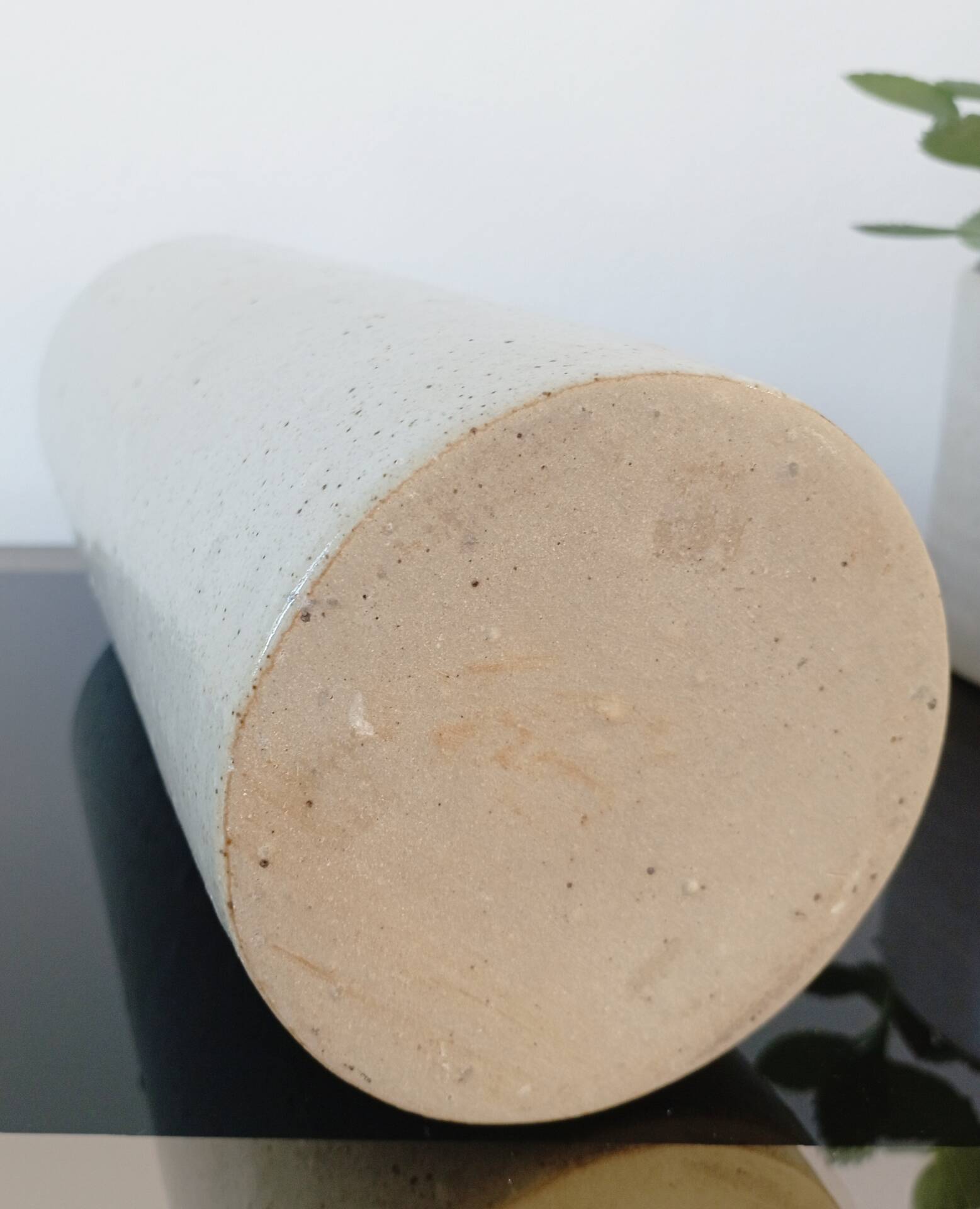 Vintage glazed stoneware cylinder vase - 1970